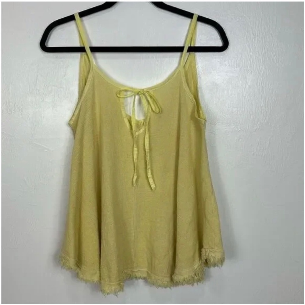 Colette Linen Cotton Blend Frayed Hem A-line Tank Top In Yellow One Size
